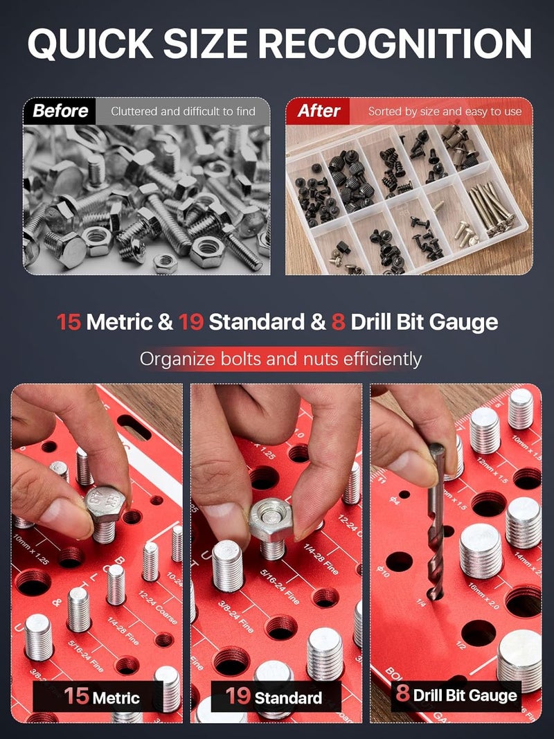 DRIRON 42 Nut and Bolt Thread Checker, 15 Metric & 19 Standard & 8 Drill Bit Gauge, Wall-Mountable Bolt Thread Identifier Gauge with Inch & Cm Ruler - Image 2